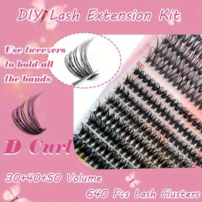 640/280pcs Extra Thick D Curl 9-16mm Mixed Length Individual Lashes – DIY Lash Clusters Extension Kit for Wispy Manga Look – Easy to Use, Long-Lasting, Reusable, Comfortable