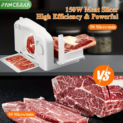 150W Premium Electric Stainless Steel Meat Slicer - Adjustable 0-15mm Thickness, Effortless Slicing for Deli Meat, Vegetables, Fruits - Ideal for Home, Commercial Use and Father's Day Gift