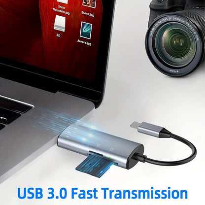 5 in 1 SD Card Reader for iPhone/iPad – USB 3.0 Hub Adapter with Dual Card Slots for SD and TF/Micro SD/SDXC/SDHC/MMC/RS-MMC/UHS-I