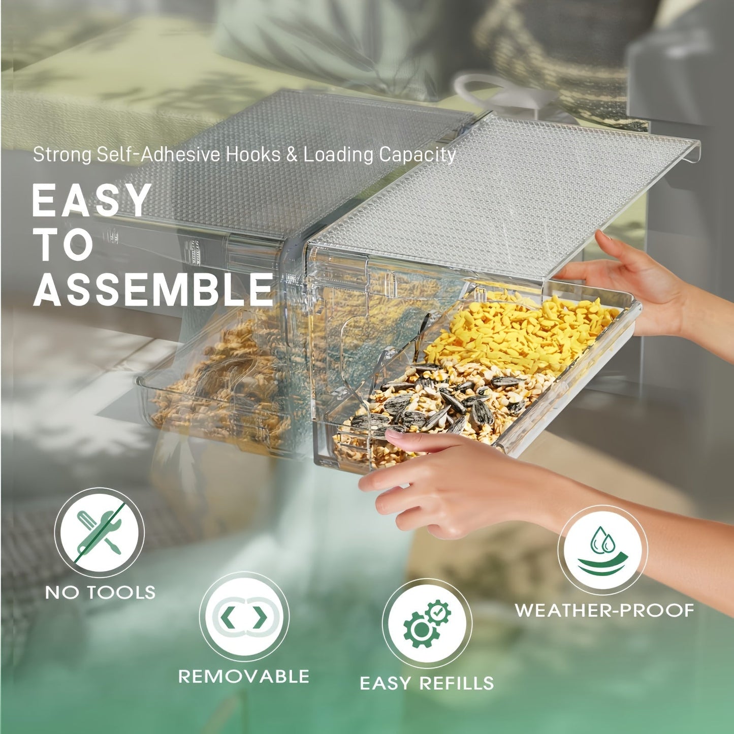 Vibrant Clear House Window Bird Feeder - Durable Hanging Seed Holder for Outdoor Bird Watching, Easy to Fill and Clean, Perfect for Backyard Wildlife Enthusiasts