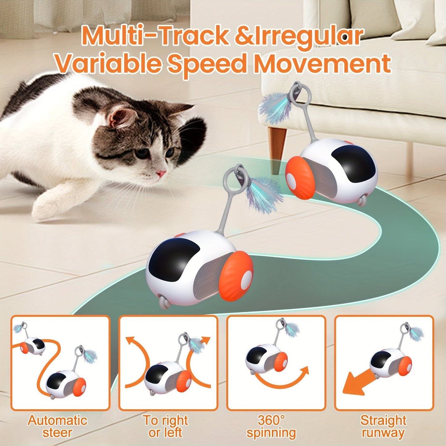 Whisker Wizard Interactive Cat Toy - Automatic Gravity Mobile Car, USB Rechargeable, Remote Controlled | Indoor Fun with Moving Mouse Toy for Cats, Interactive Playmate
