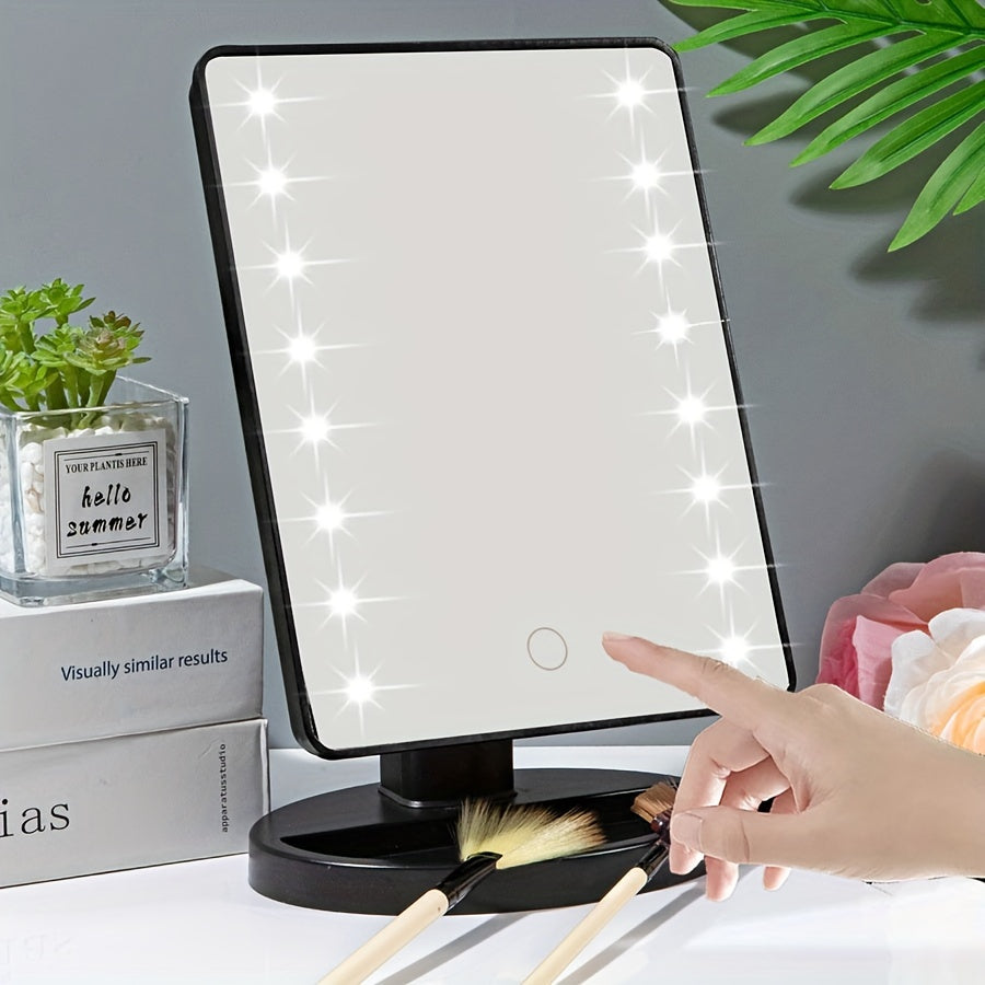 16 LED Lighted Makeup Mirror – Touch Screen Vanity Mirror, Battery and USB Powered, Adjustable Brightness, Portable Desktop Mirror for Dormitory and Bedroom ( Not Rechargeable )