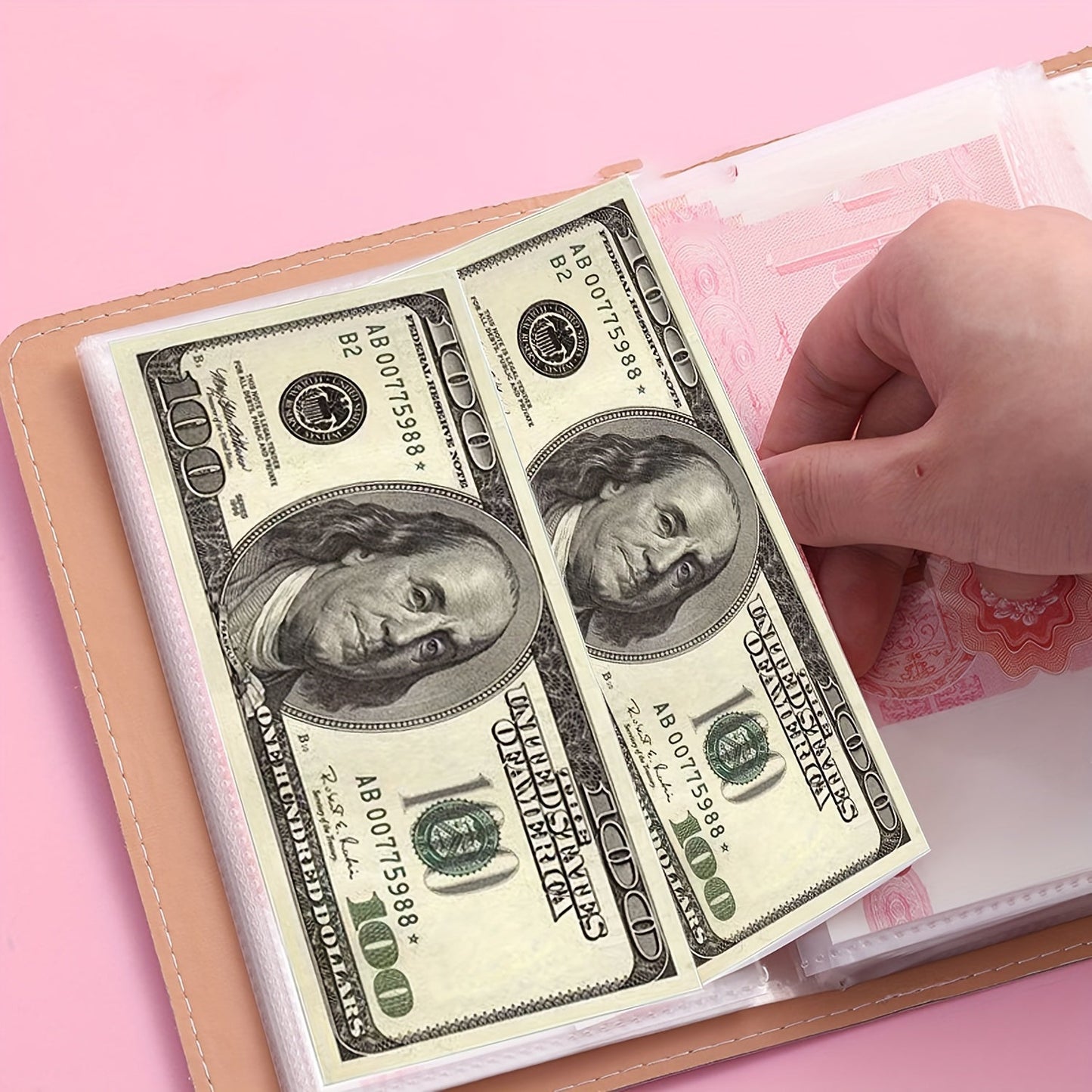1 Banknote Storage Book - PU Material, Holds 100 Banknotes, Photos, Stamps, Bank Cards, A6 Ultra-Large Capacity with 50 Inner Pages