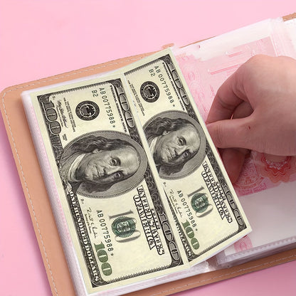 1 Banknote Storage Book - PU Material, Holds 100 Banknotes, Photos, Stamps, Bank Cards, A6 Ultra-Large Capacity with 50 Inner Pages