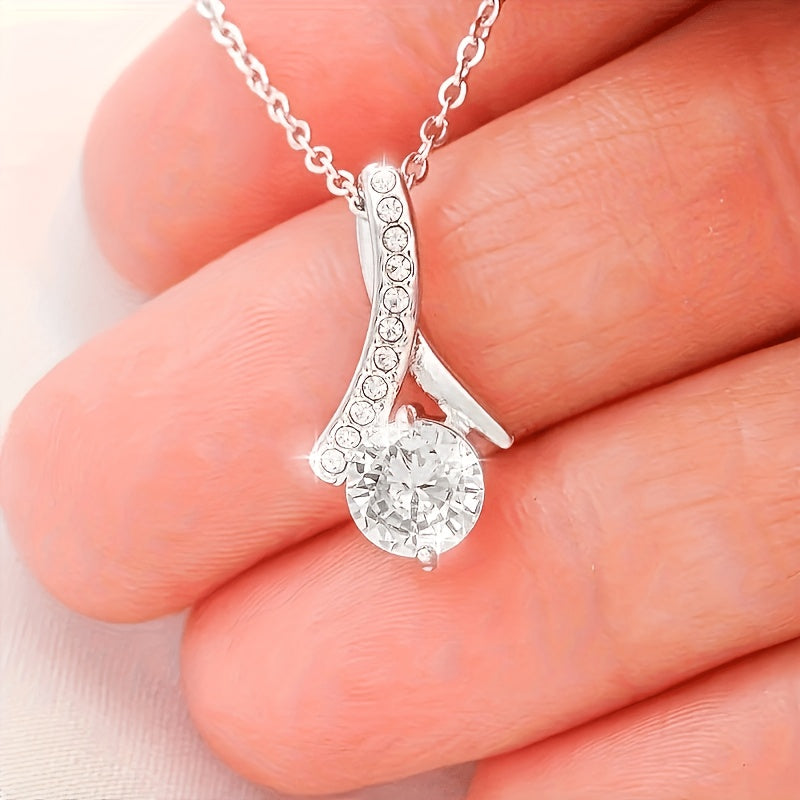 2 Piece Set 925 Sterling Silver Moissanite Pendant Necklace & Ring Earrings - Elegant Fashion Accessories, Perfect Daughter's Birthday, Christmas & Party Gift