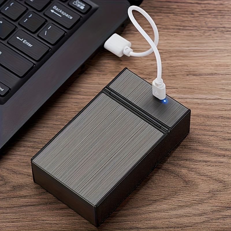 2-in-1 USB Rechargeable Lighter and Cigarette Case - Stylish Men's 20-Cigarette Holder, Moisture-Proof and Durable