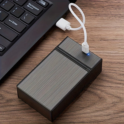2-in-1 USB Rechargeable Lighter and Cigarette Case - Stylish Men's 20-Cigarette Holder, Moisture-Proof and Durable