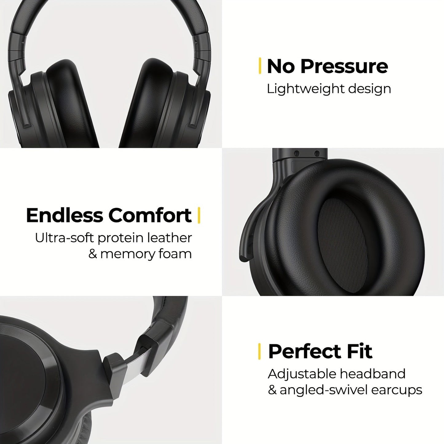 30 Hour Playtime Wireless Active Noise Cancelling Headphones - Premium Sound, Rich Bass, Crystal-Clear Calls, Comfort Fit, Foldable Design - Black
