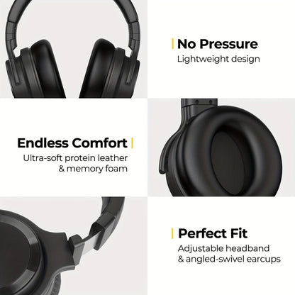 30 Hour Playtime Wireless Active Noise Cancelling Headphones - Premium Sound, Rich Bass, Crystal-Clear Calls, Comfort Fit, Foldable Design - Black