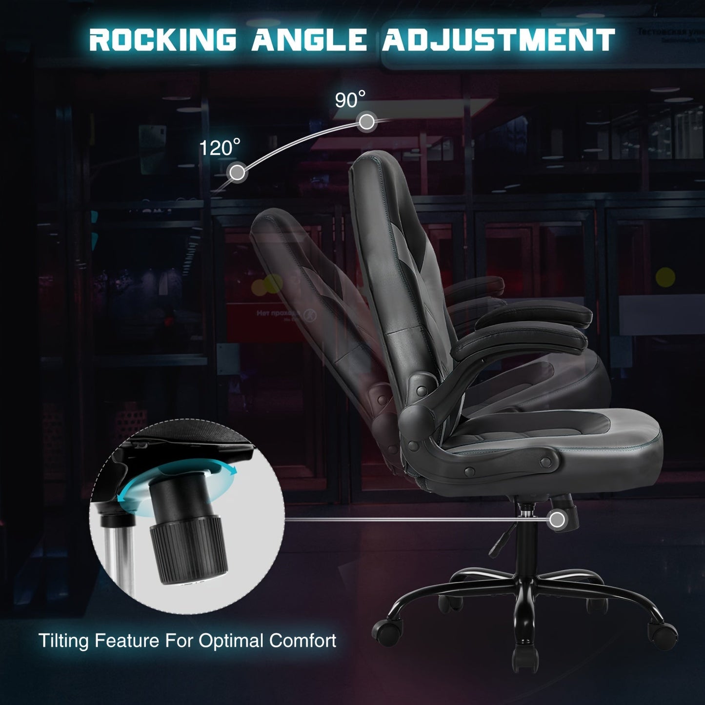 Ergonomic Gaming Chair – PU Leather Home Office Desk Chair with Lumbar Support, Height Adjustable, Big and Tall with Flip-Up Armrests and Swivel Wheels for Adults and Teens