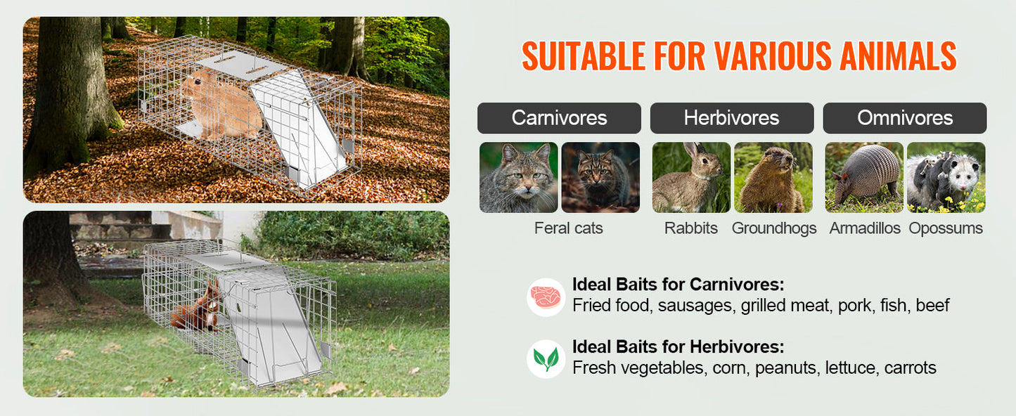 SucceBuy Humane Live Animal Cage Trap – Folding Handle for Cats, Rabbits & Rodents