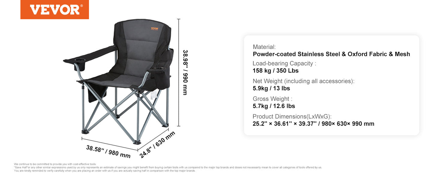 VEVOR Outdoor Camping Chair – 350lbs Ultralight Folding Portable Seat for Beach, Hiking, Picnic & Fishing