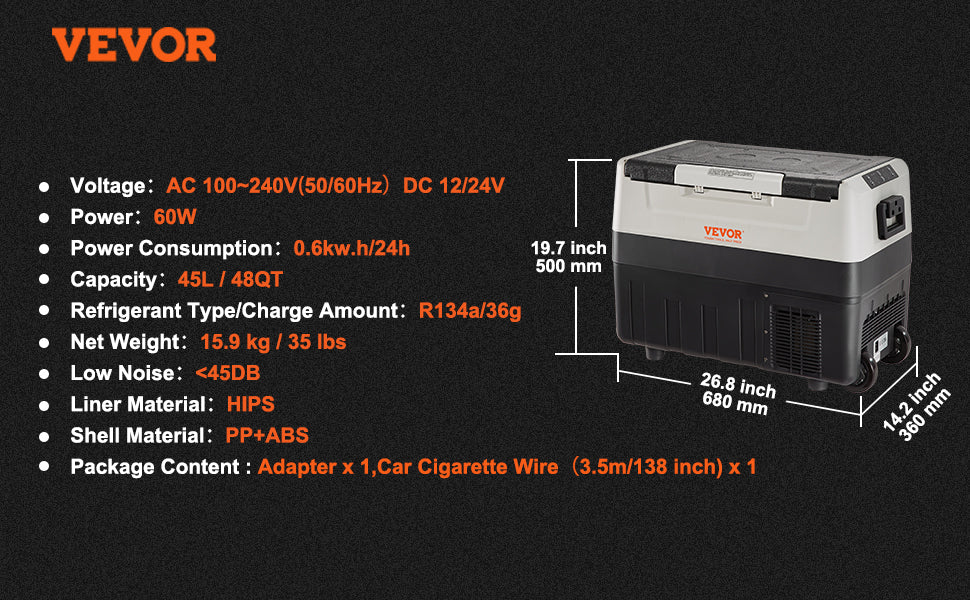 VEVOR Portable Car Refrigerator — 35L/45L/55L Foldable Handle Compressor Freezer with Wheels for Camping, Picnics & Travel