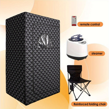 Portable Steam Sauna Box for Home – Full Body Sauna Spa for One Person with 3L 1200W Steam Generator, Remote Control, Foldable Chair, Ideal for Gym, Yoga, Pilates