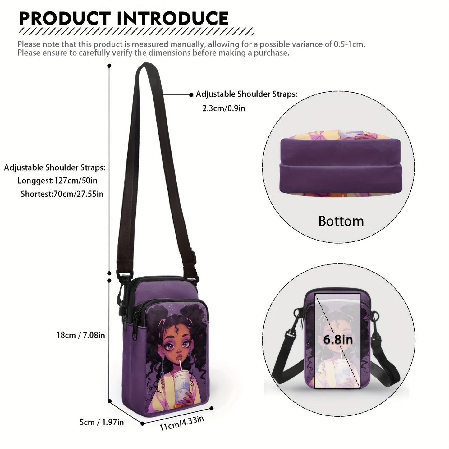 Chic African Girl Print Crossbody Bag - Trendy, Lightweight Double Layer with Adjustable Strap and Zip Closure for Daily Use