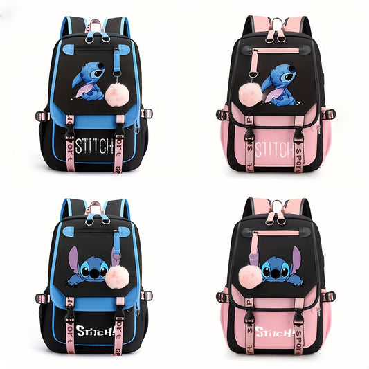 Disney Stitch Cute Backpack, Cartoon Anime Schoolbag, Lightweight Preppy Style Travel Daypack