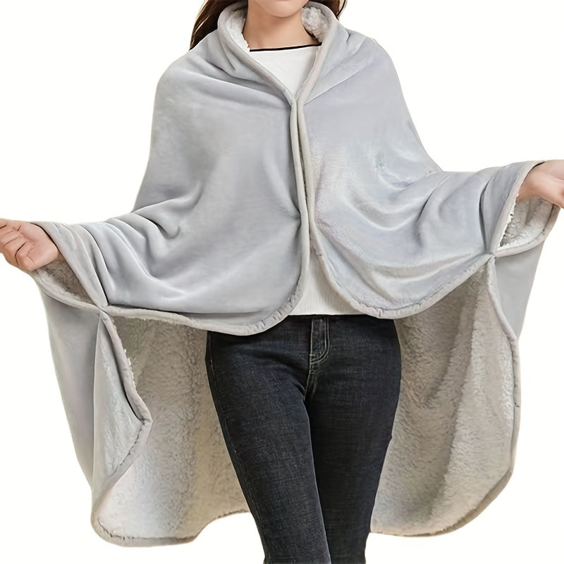 Wearable Blanket – Double Flannel Sherpa Shawl for Nap and Office Use, Multi-Functional Cover for Waist and Legs