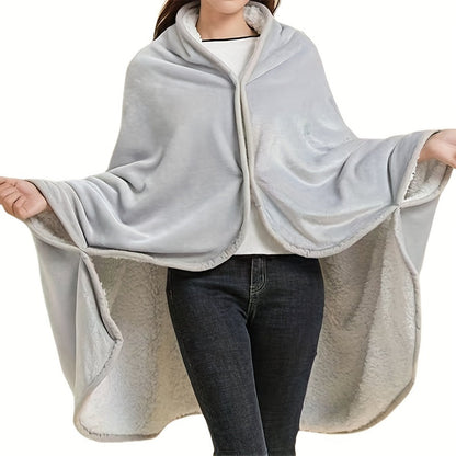 Wearable Blanket – Double Flannel Sherpa Shawl for Nap and Office Use, Multi-Functional Cover for Waist and Legs