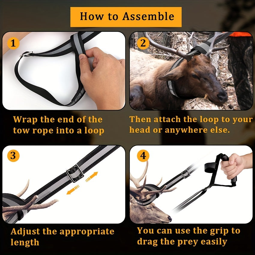 Heavy-Duty Deer Drag Rope - Non-Slip Adjustable PA Nylon Strap for Easy Animal Handling, Durable Binding Rope for Hunters
