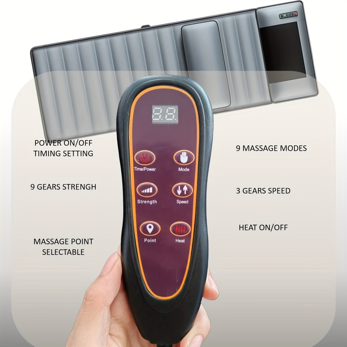 Ultimate Relaxation Massage Mattress – 10-Zone Vibration, Neck Kneading and Hot Waist Compress, Safe 12V Power