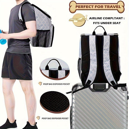 BAGLHER Dog Travel Bag Backpack – Airline Approved with 2 Silicone Collapsible Bowls and 2 Food Baskets, DLWhite