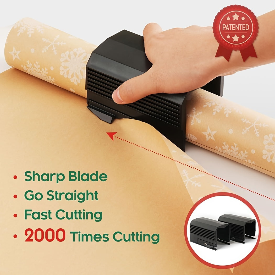 2PC Wrapping Paper Cutter Set - Christmas Paper Roll Cutters, Slider Tool for Crafting and Gift Wrapping, Black