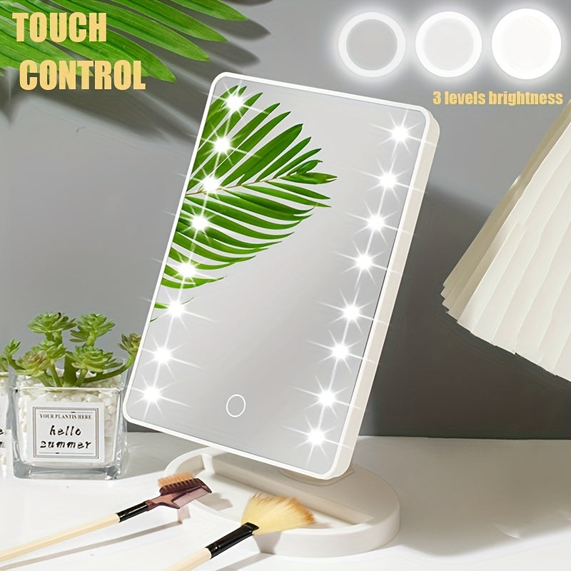 16 LED Lighted Makeup Mirror – Touch Screen Vanity Mirror, Battery and USB Powered, Adjustable Brightness, Portable Desktop Mirror for Dormitory and Bedroom ( Not Rechargeable )