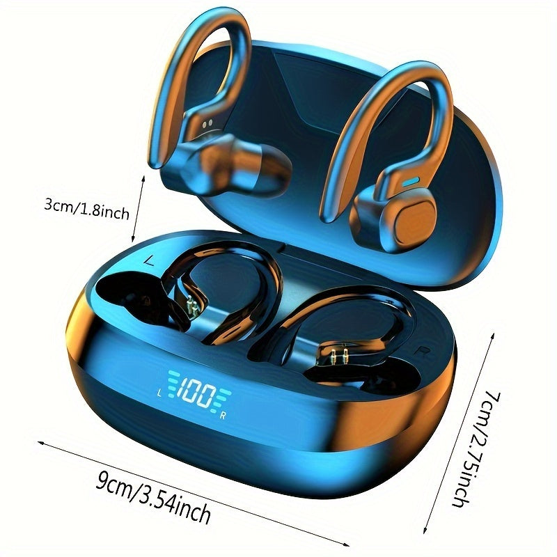 True Wireless Earbuds – TWS Earphones with Mic, Sport Earhook Headset, Stereo In-Ear Headphones with LED Display Charging Case