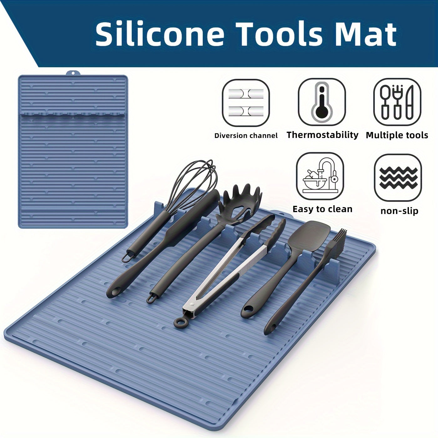 Silicone Grill Mat for Blackstone - 16.5x11.5" Non-Stick, Easy-to-Clean BBQ Accessory with Drip Pad and Spatula Holder