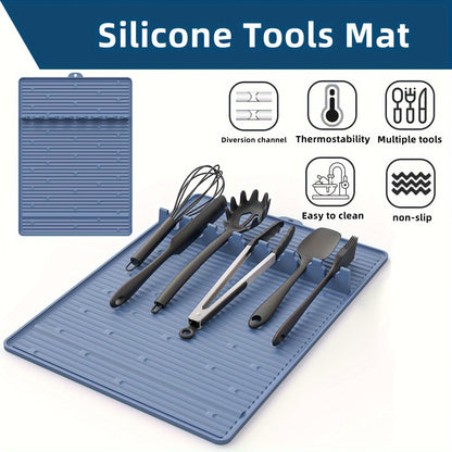 Silicone Grill Mat for Blackstone - 16.5x11.5" Non-Stick, Easy-to-Clean BBQ Accessory with Drip Pad and Spatula Holder