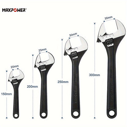4-Pack Forged Heat-Treated Adjustable Wrench Set - 6", 8", 10", and 12" Wrenches with Black Phosphate Finish