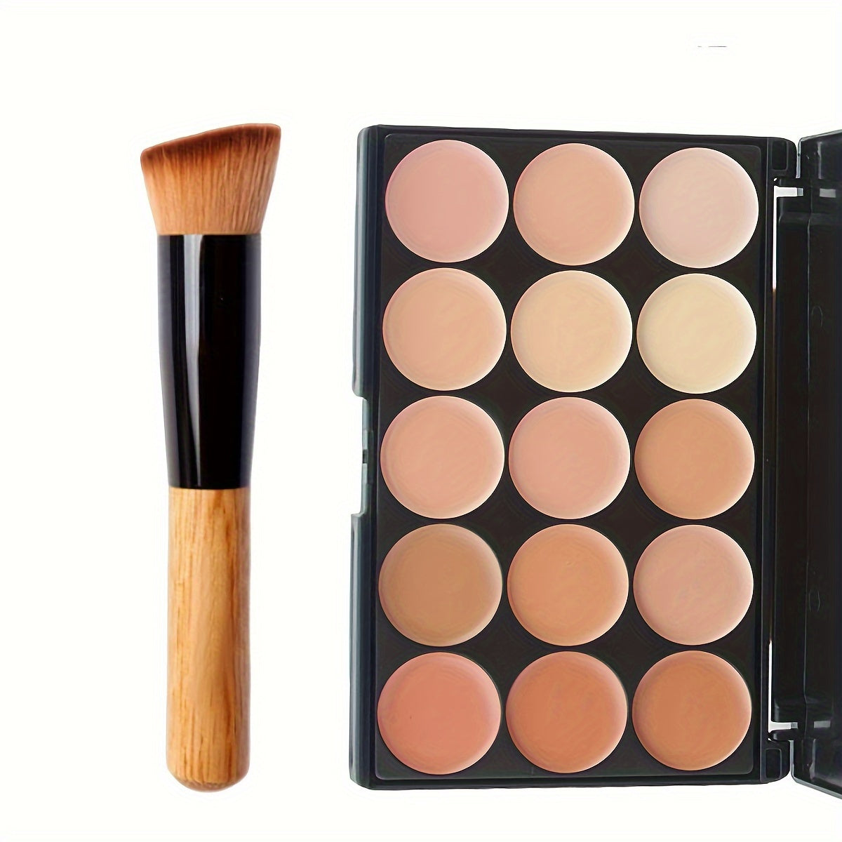 2pcs Set: 15-Shade Concealer Palette with Brush – Waterproof & Sweatproof, Full Coverage for Acne and Tattoos, Moisturizing Long-Lasting Face Makeup