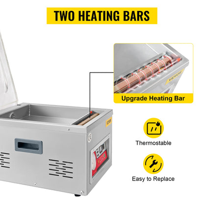 VEVOR DZ-260A Chamber Vacuum Sealer – 15.7" Sealing Machine for Home Use, Wet Foods, Meats & Marinades