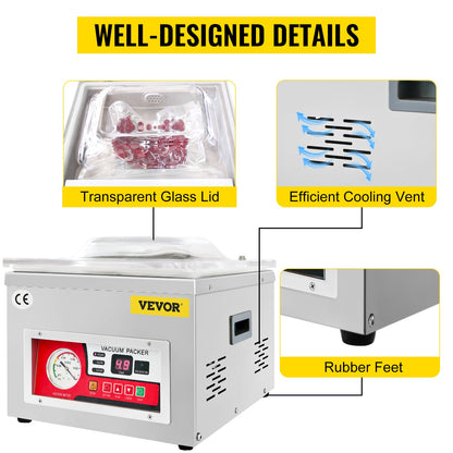 VEVOR DZ-260A Chamber Vacuum Sealer – 15.7" Sealing Machine for Home Use, Wet Foods, Meats & Marinades