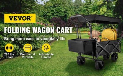 VEVOR Extra Large Collapsible Garden Wagon – Foldable Cart with Removable Canopy for Camping, Shopping & Groceries