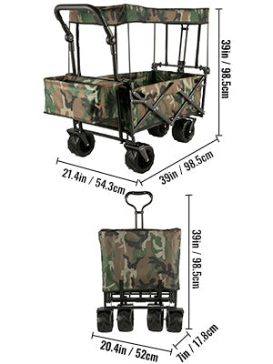 VEVOR Extra Large Collapsible Garden Wagon – Foldable Cart with Removable Canopy for Camping, Shopping & Groceries