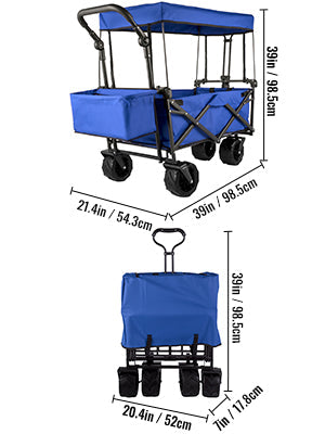 VEVOR Folding Wagon Cart with Adjustable Handle & Removable Canopy – Collapsible Oxford Cloth Utility Cart for Camping, Beach & Outdoor Use