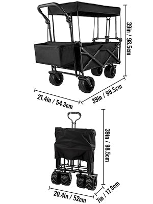 VEVOR Extra Large Collapsible Garden Wagon – Foldable Cart with Removable Canopy for Camping, Shopping & Groceries