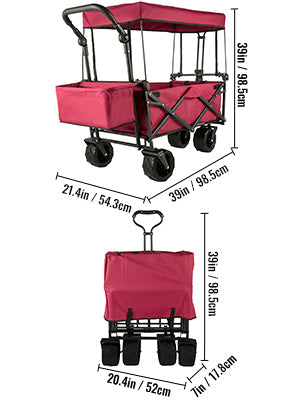 VEVOR Folding Wagon Cart with Adjustable Handle & Removable Canopy – Collapsible Oxford Cloth Utility Cart for Camping, Beach & Outdoor Use