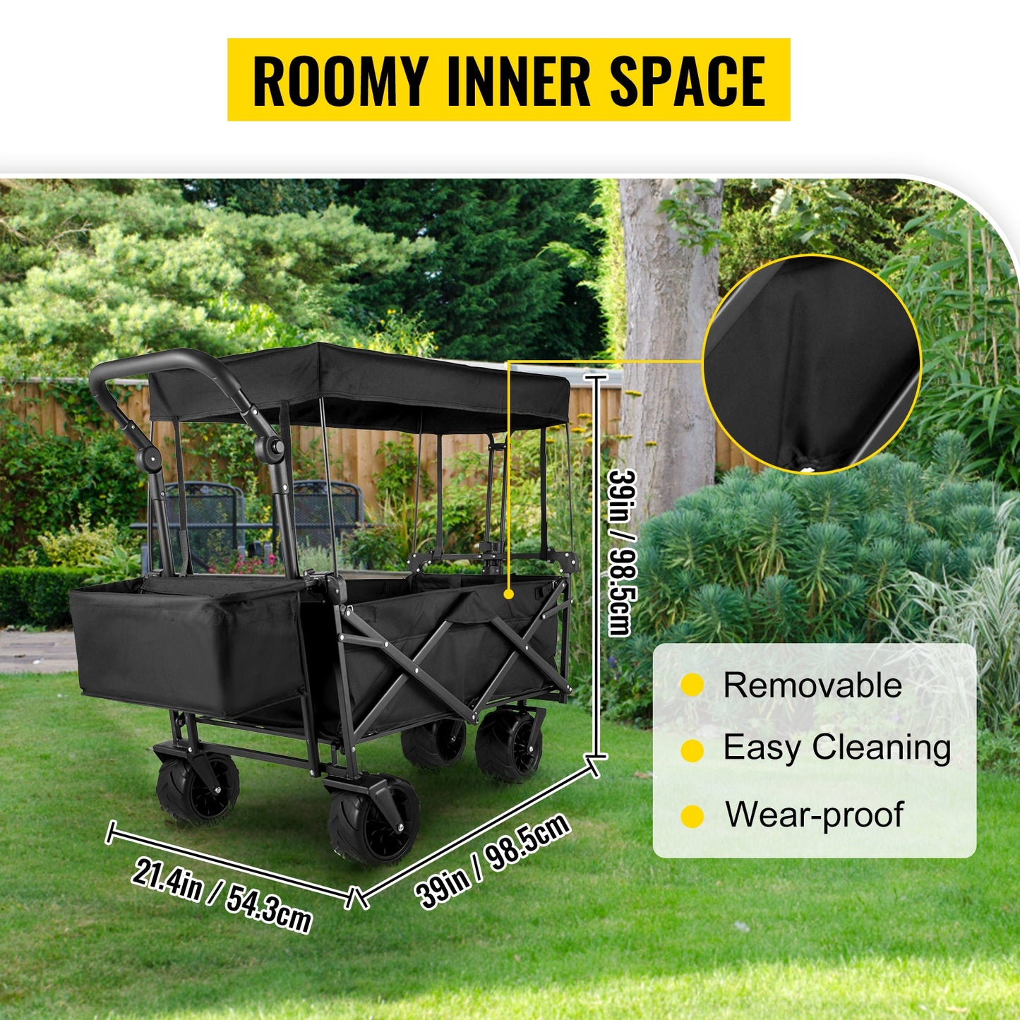 VEVOR Extra Large Collapsible Garden Wagon – Foldable Cart with Removable Canopy for Camping, Shopping & Groceries