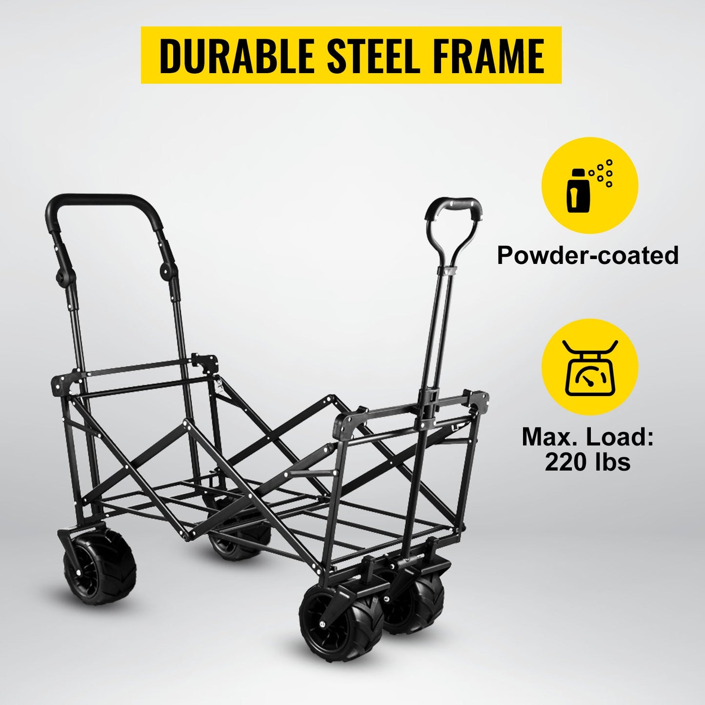 VEVOR Extra Large Collapsible Garden Wagon – Foldable Cart with Removable Canopy for Camping, Shopping & Groceries