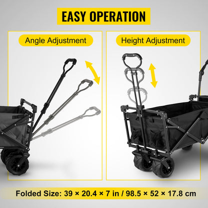 VEVOR Folding Wagon Cart with Adjustable Handle & Removable Canopy – Collapsible Oxford Cloth Utility Cart for Camping, Beach & Outdoor Use