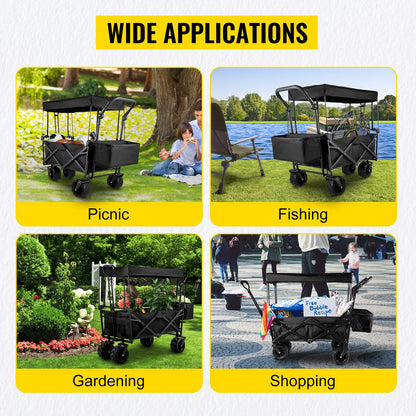 VEVOR Extra Large Collapsible Garden Wagon – Foldable Cart with Removable Canopy for Camping, Shopping & Groceries