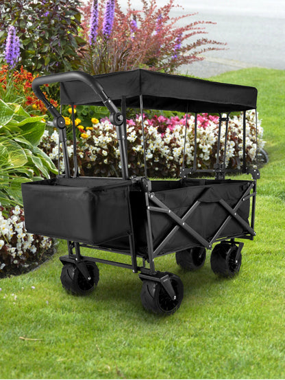 VEVOR Folding Wagon Cart with Adjustable Handle & Removable Canopy – Collapsible Oxford Cloth Utility Cart for Camping, Beach & Outdoor Use