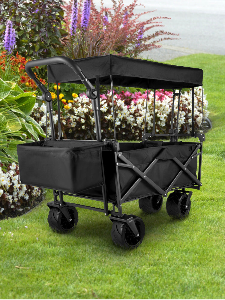 VEVOR Extra Large Collapsible Garden Wagon – Foldable Cart with Removable Canopy for Camping, Shopping & Groceries