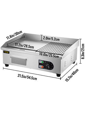 SucceBuy 14"-22" Electric Countertop Griddle – 1600W/3200W Stainless Steel Flat Top Teppanyaki Grill for Pancakes and Chicken