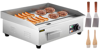 SucceBuy 14"-22" Electric Countertop Griddle – 1600W/3200W Stainless Steel Flat Top Teppanyaki Grill for Pancakes and Chicken