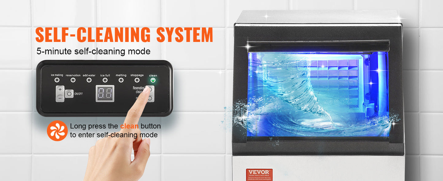 VEVOR Commercial Ice Maker – 100LB/24H, 45 Ice Cubes in 12-15 Mins, Freestanding with LED Display
