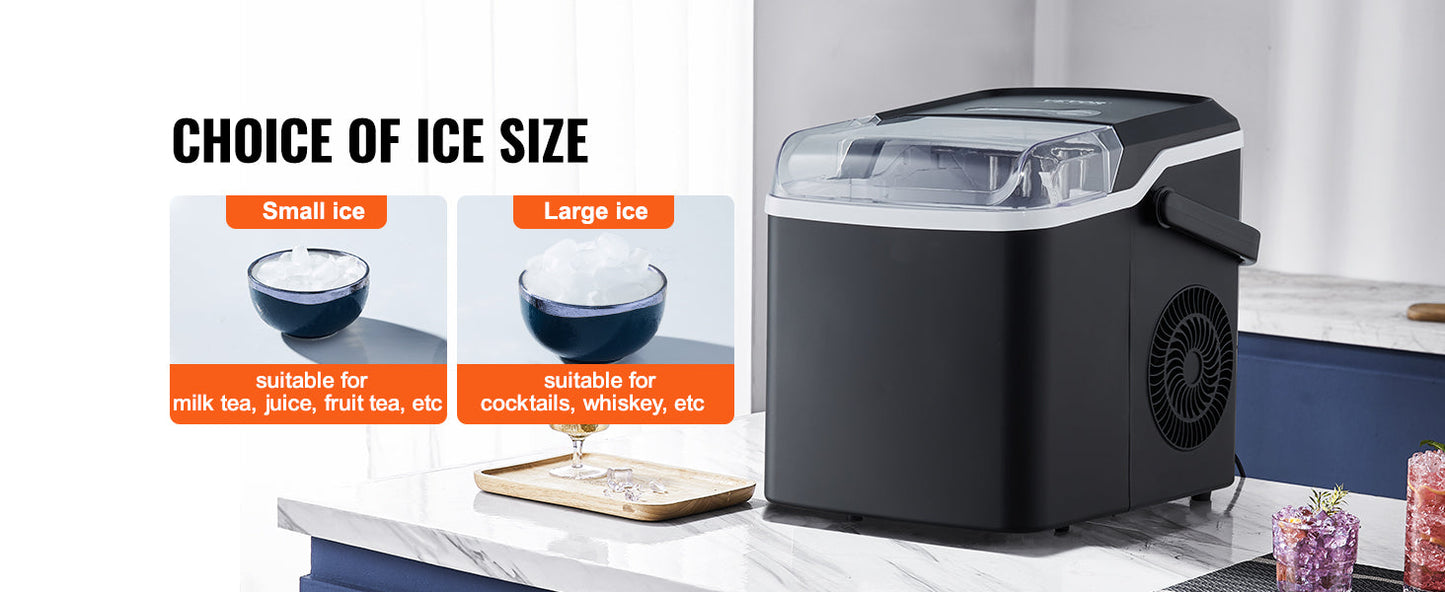 VEVOR Countertop Ice Maker - Self-Cleaning Portable Machine with Ice Scoop & Basket, 2 Sizes Bullet Ice