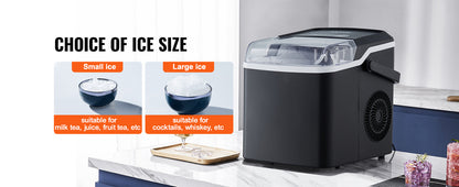 VEVOR Countertop Ice Maker - Self-Cleaning Portable Machine with Ice Scoop & Basket, 2 Sizes Bullet Ice